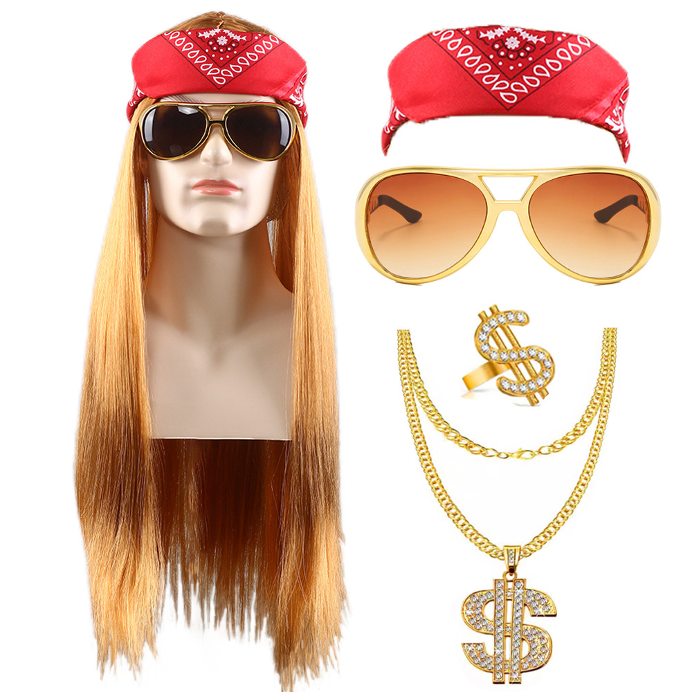 Brown Straight Hair Red Square Tea Cat Dollar Opening Ring Dollar Necklace