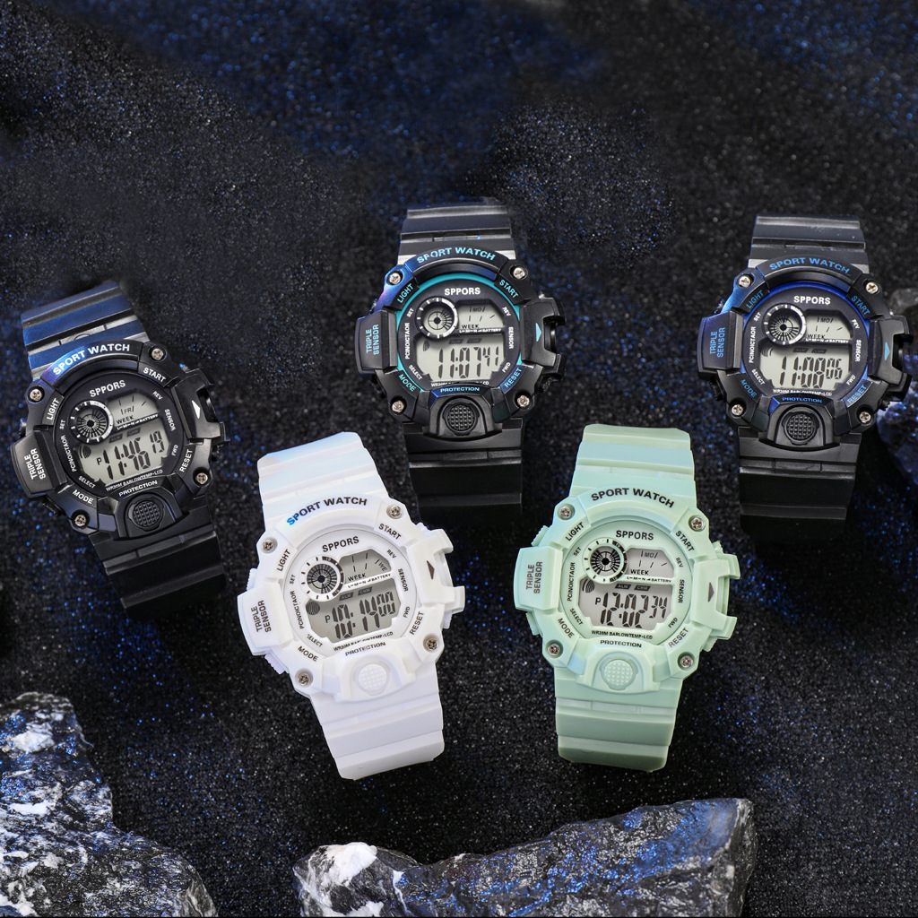 Factory wholesale multi-functional electronic sports watches for primary school students and middle school students waterproof anti-fall luminous alarm clock watches