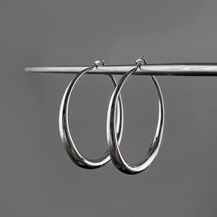 Korean internet celebrity big earrings 925 silver needle fashion cold style ins simple earrings women's atmospheric circle earrings