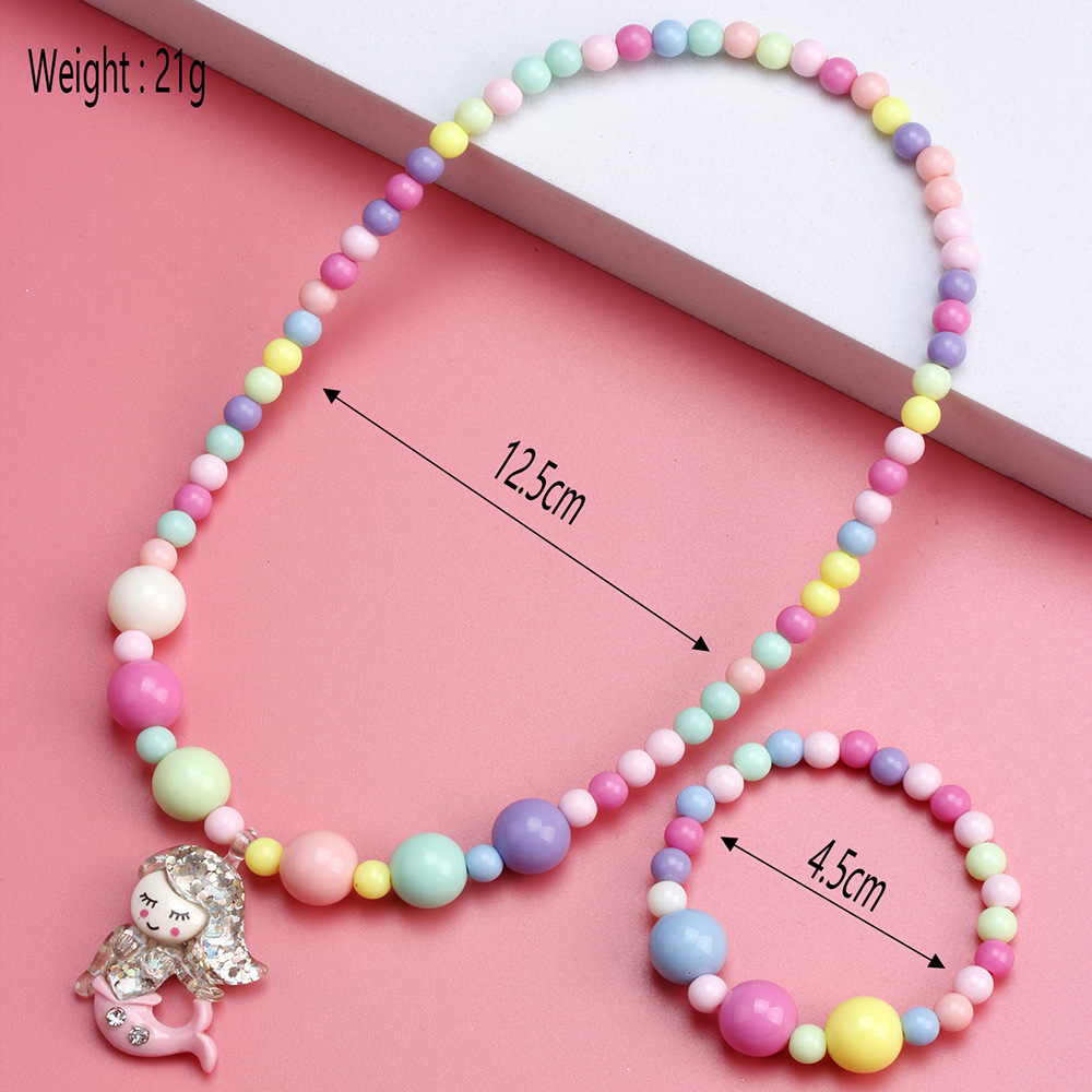 Cute Mermaid Resin Beaded No Inlaid Bracelets Necklace 2 Piece Set
