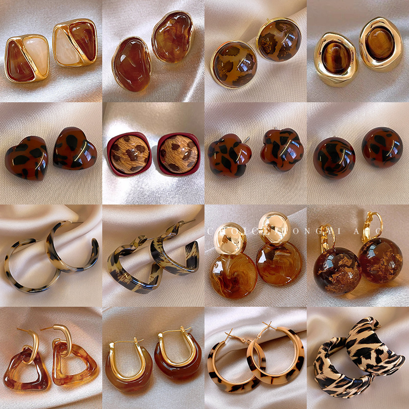 复古美拉德咖色系耳钉女高级感精致简约通勤风耳环耳饰小众设计感