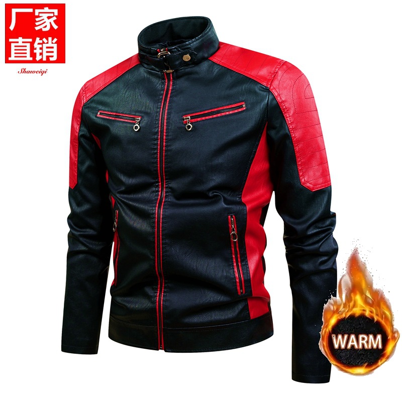 Invierno transfronterizo chaqueta de cuero de hombre de moda de empalme locomotora Amazon chaqueta de cuero retro chaqueta de cuero de hombre