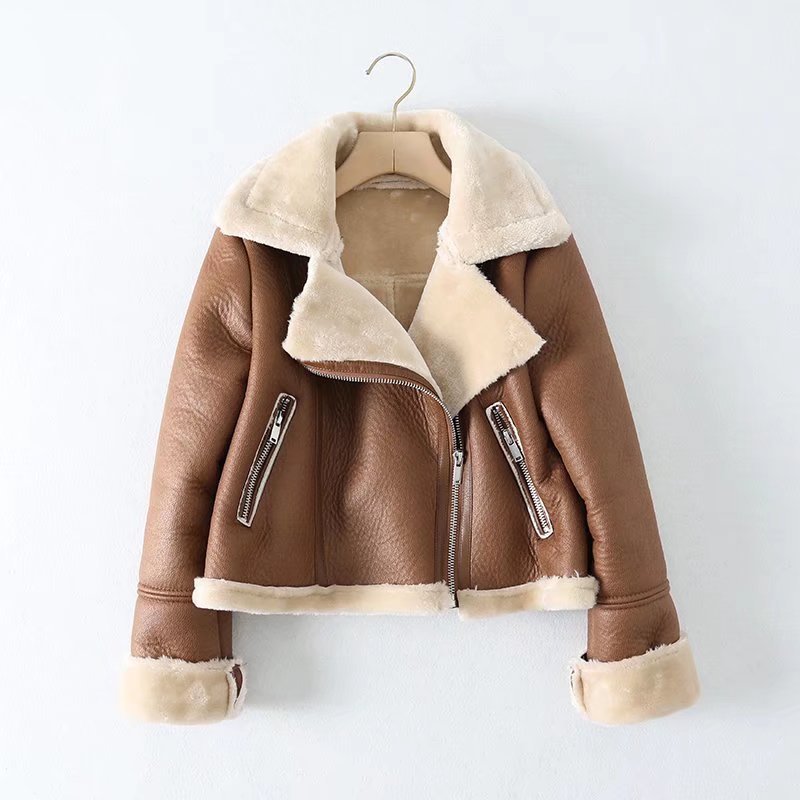 Y2K 2024 Fréijoer Hierscht Neit Produkt Dammemoud Street Style Casual Kuerzmantel mat Pelz a Lieder M2_voghion.com