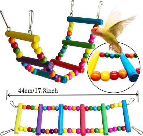 7 Pieces Parrot Toy Bird Cage Accessories Bird Supplies Tools Ladder Mirror Swing Bell Bird Toy