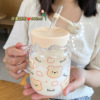 Cartoon high quality capacious straw with glass home use, cup