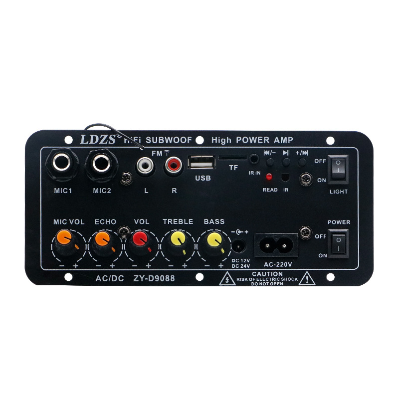 Plaza de baile de doble micrófono karaoke subwoofer tablero del amplificador Bluetooth amplificador de audio del coche con la mezcla