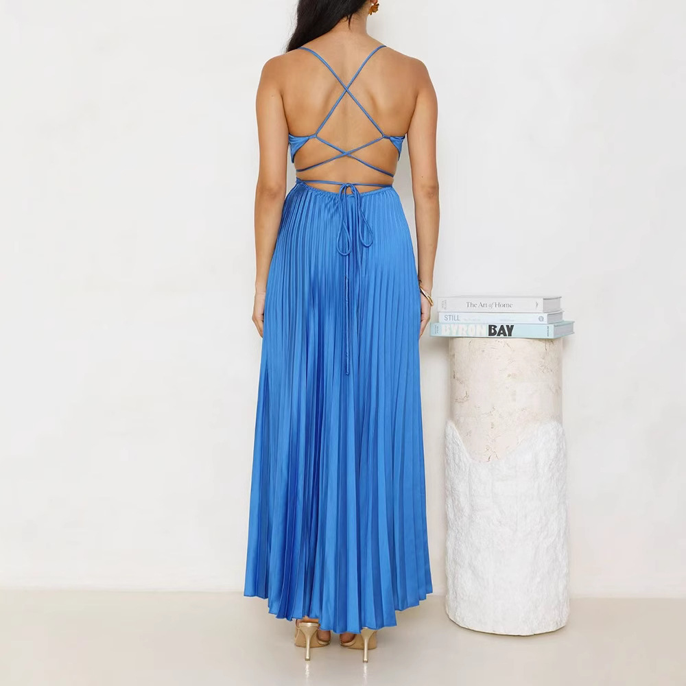 Women's Clothing Summer Vacation Sleeveless Long Dress For Women Pleated European And American Style_ecoleips.com