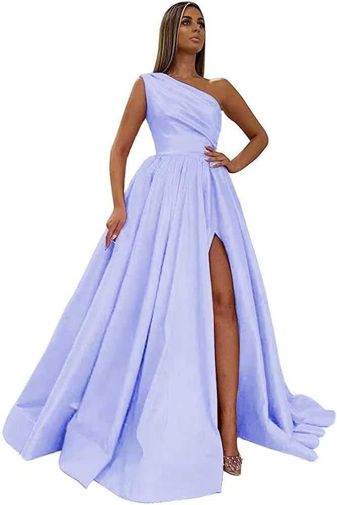 Comercio exterior europeo y americano Amazon AliExpress wish señoras nuevo vestido de noche de un solo hombro vestido de noche de satén dividido sexy