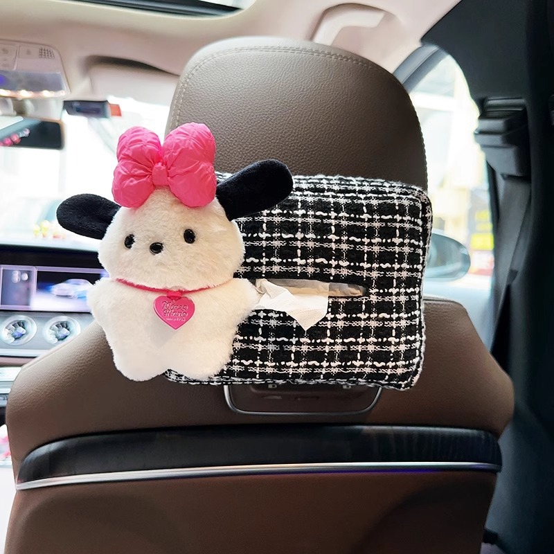Muñeca de felpa de dibujos animados caja de pañuelos para coche colgante en el coche lindo Pacha dog decoración de coche bolsa de almacenamiento fragancia image 5