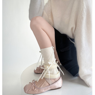 2024 New lazy ballet style sweet girl bow candy color pile socks spring and autumn jk hot girl leg cover