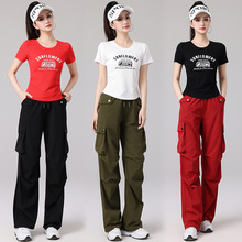 2025春夏广场舞服运动休闲健身跳操跑步服显瘦长袖工装裤套装