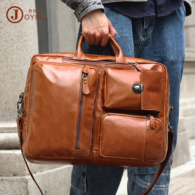new pattern business affairs genuine leather Briefcase Men's bag multi-function Retro man Backpack 17 computer man Handbag