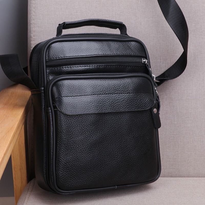 Top Layer Cowhide Shoulder Bag Men's Crossbody Bag Vertical Men's Bag Business Casual Korean Genuine Leather Backpack Multi-Layer Men's Bag