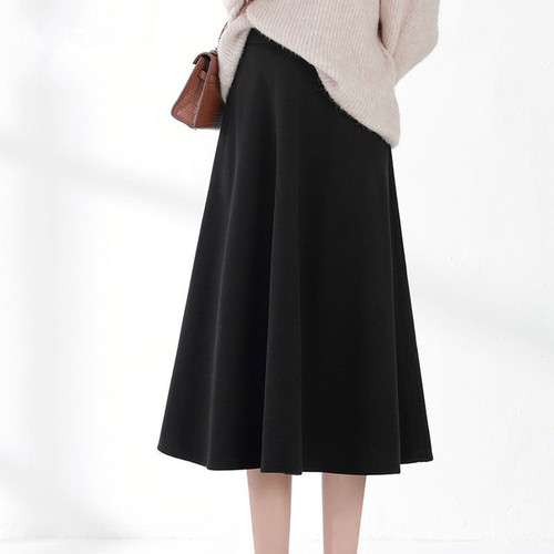 New woolen skirt for women—autumn and winter long skirt, thickened winter umbrella skirt, black half-skirt, A-line winter skirt.