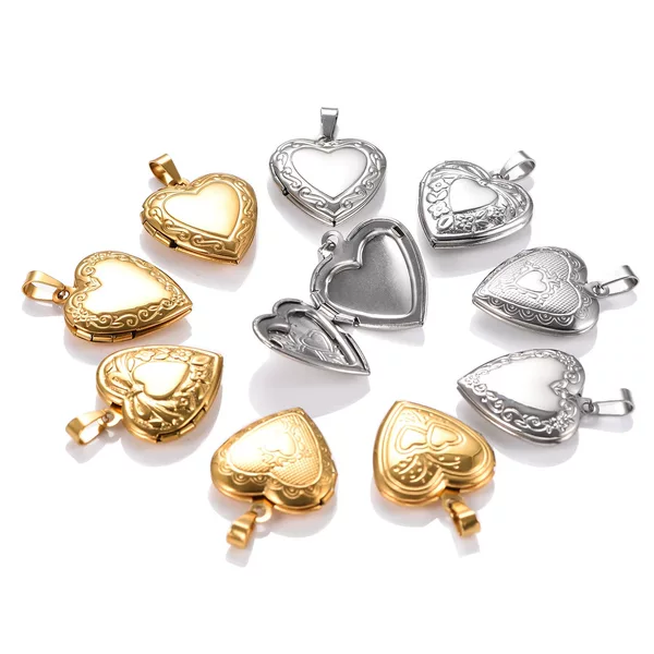 Engraved Pattern Heart-Shaped Stainless Steel Photo Frame Heart Pendant Family/Pet Memorial Stainless Steel Heart Photo Box