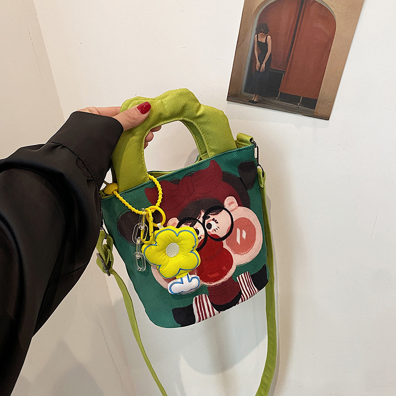 Unique Cute Graffiti Canvas Bag 2026 Women's Personalized Illustration Bucket Bag Stylish Handbag Student Crossbody Small Bag