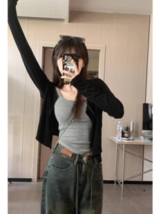 Black Thin Long-Sleeved Knitted Cardigan for Women Summer New Style Small Outer Top Sun Protection Short Jacket Blouse