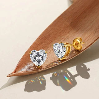 INS爱心耳钉锆石真空电镀316不锈钢简约钻石耳饰时尚耳扣批发代发