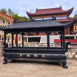 大型香炉祠堂寺庙上香铸铁全铜香炉八龙柱带盖大香炉陵园佛堂定制