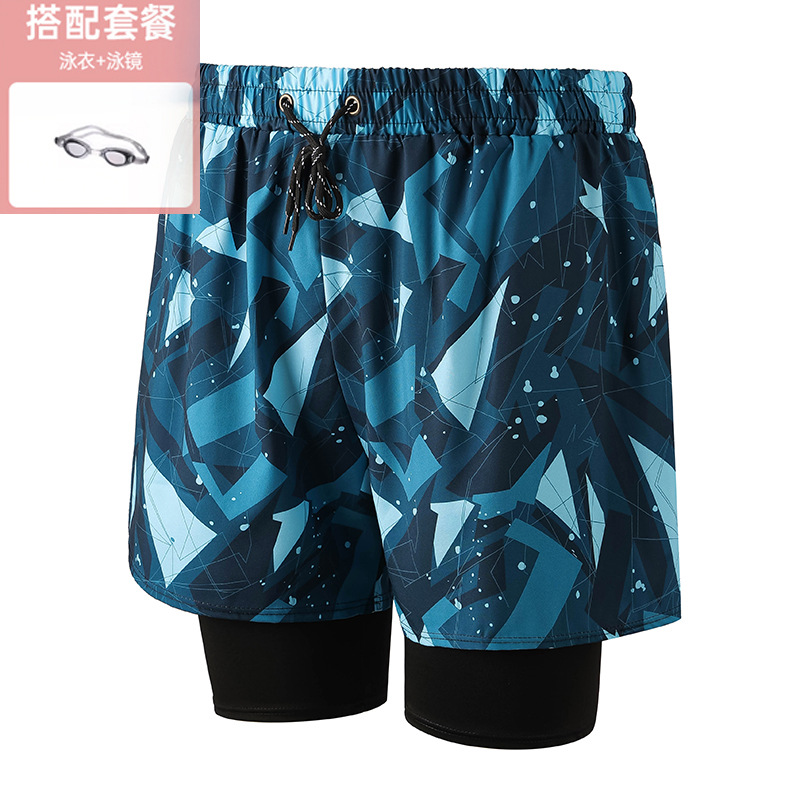 navy blue 001-7 men's swimming trunks with goggles