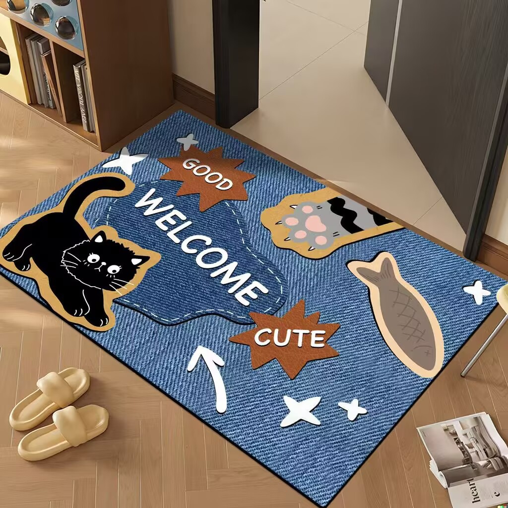Dust-Removing Carpet at the Bathroom Entrance, Diatom Mud Cartoon Floor Mat, Entrance Door Mat, Anti-Slip, Water-Absorbent Foot Mat at the Entrance