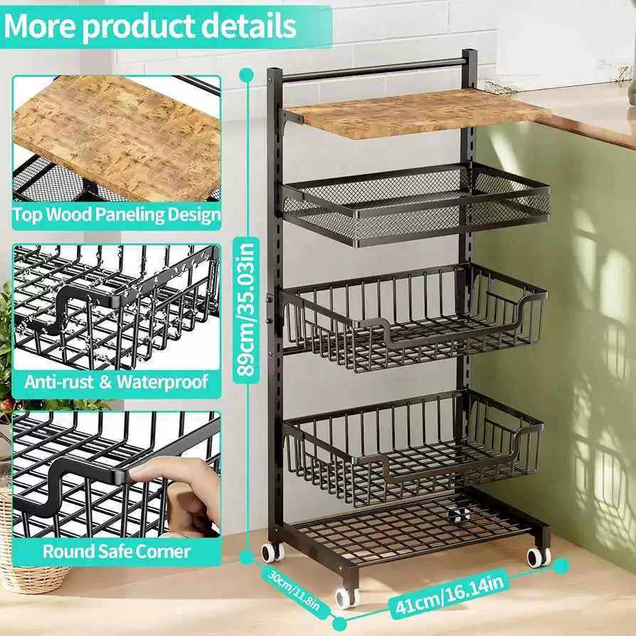 Kitchen thickened multi-layer removable storage rack with wheels for home multi-functional floor-standing snack trolley storage rack