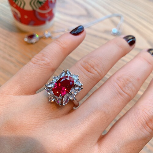 Zhuang Shengsheng Jewelry European and American Colorful Gemstone Simulation Red Ruby Earrings Pendant Ring Fresh Small Jewelry Set Wholesale 