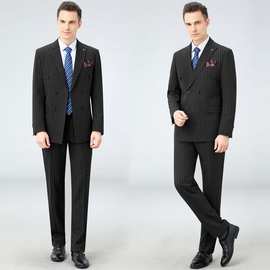 轻奢男士羊毛西服套装商务休闲修身双排扣职业正装婚庆宴会新郎服