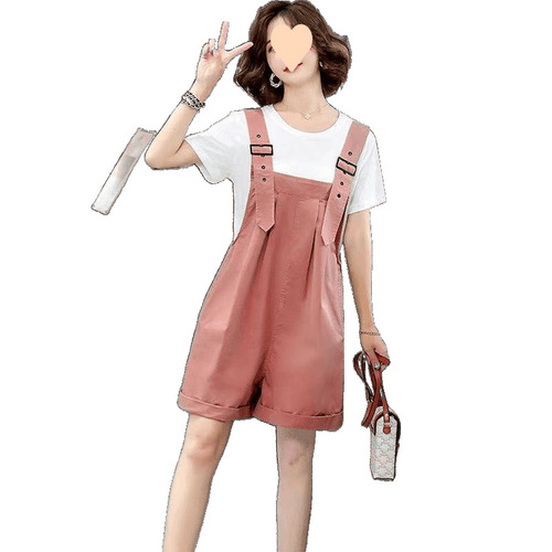 Women's Summer 2025 Age-Defying Set with Overalls, Korean Version, New Style, Graceful Goddess Look, Wide-Legged, Short, High-Waisted