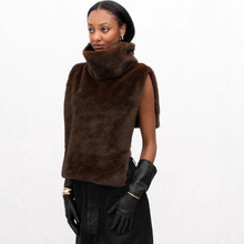 欧洲站秋冬女士皮草搭配坎肩高领无袖马甲前长后短仿水貂毛上衣