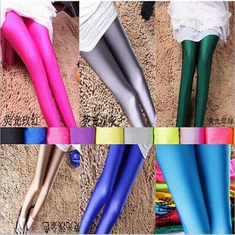 Глянцевые брюки женские тонкие леггинсы Летние осенние колготки из ледяного шелка флуоресцентные конфеты цветные девятицентовые брюки для бодибилдинга