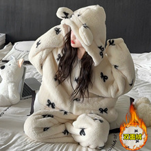 女童连帽家居服加厚双面绒保暖套装大儿童秋冬款时尚女孩外穿睡衣