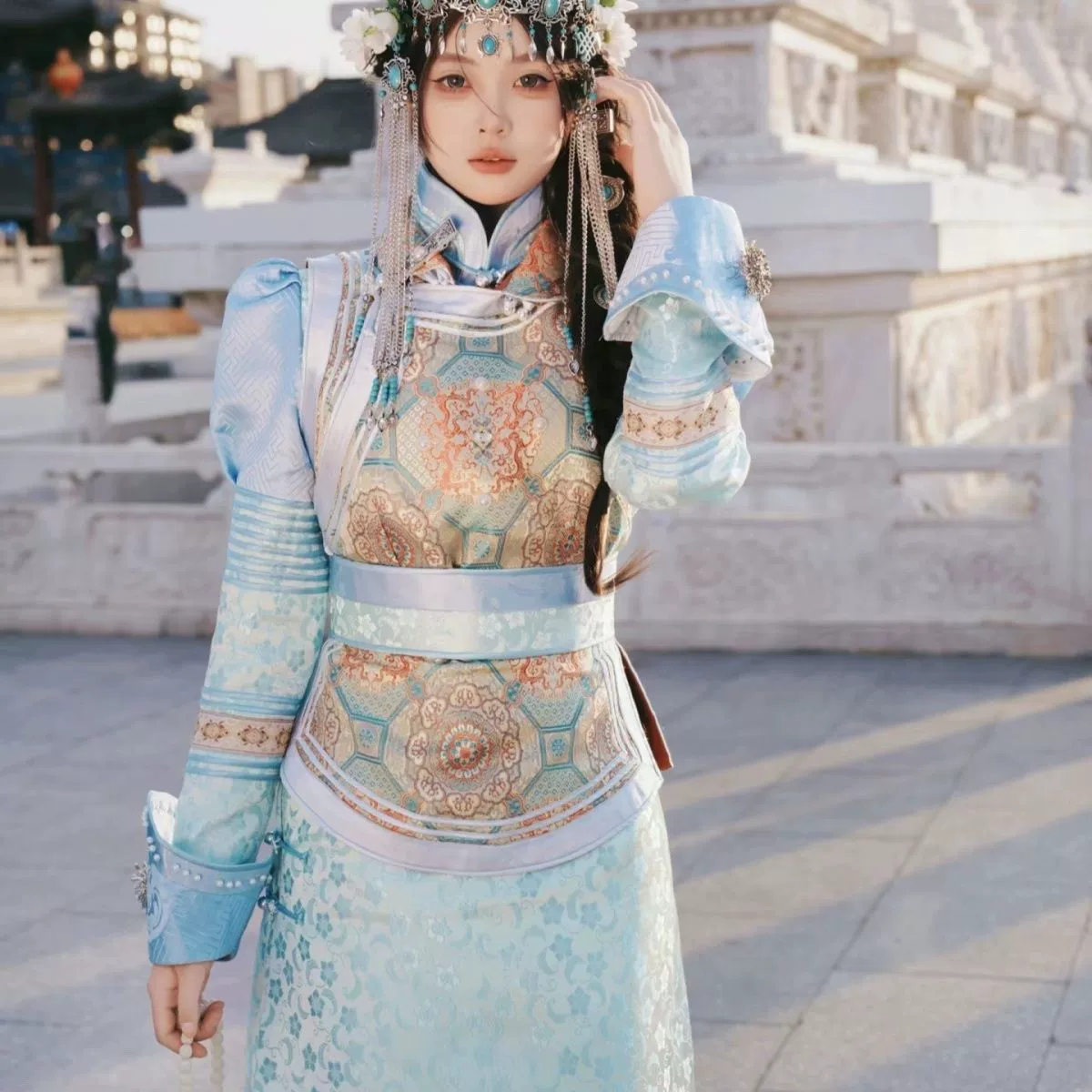 Новинка 2024 года, синий монгольский халат, Юньнань, Синьцзян, этнический стиль, свежая девушка, Дали, Тибет, путешествия, фотография