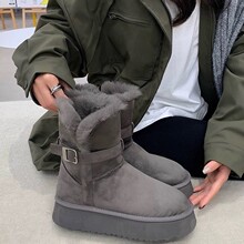 东北雪地靴女冬季新款皮扣骑士靴加绒加厚棉鞋羊皮毛一体毛长筒靴