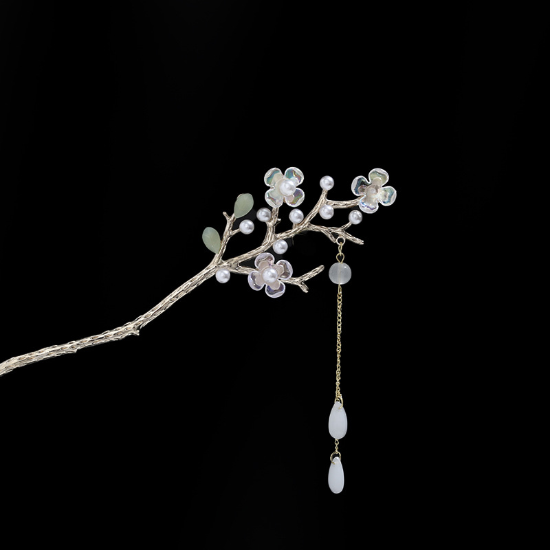 Rosa azul y blanco rhinestone flor horquilla mujeres de alto grado paso sacudida borla rizador de pelo horquilla estilo antiguo hanfu accesorios para el cabello otoño