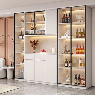 Nordic Solid Wood Wine Cabinet Sideboard Modern Living Room Display Cabinet Integrated Wall Partition Brown Cabinet Storage Cabinet