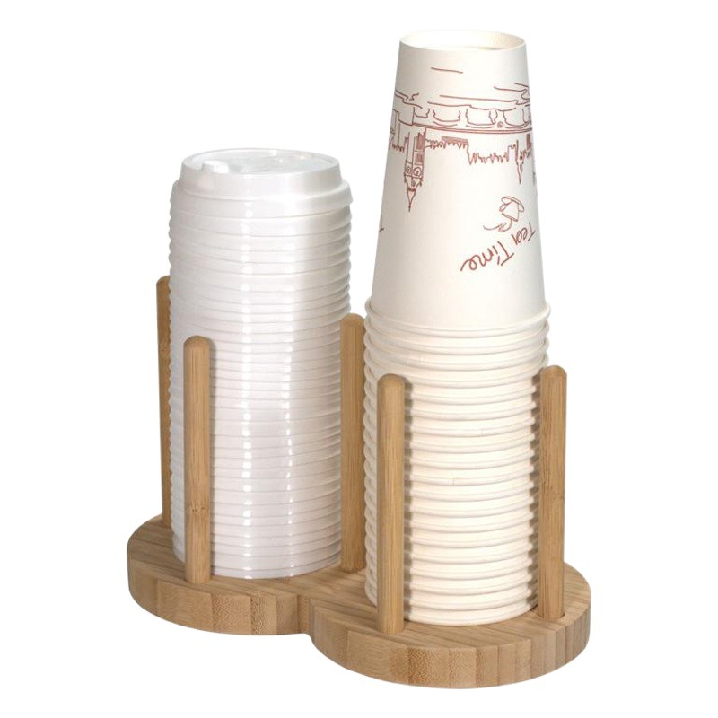 Venta al por mayor de bambú taza de papel desechable café leche té tienda de madera taza de almacenamiento estante taza titular para la entrega