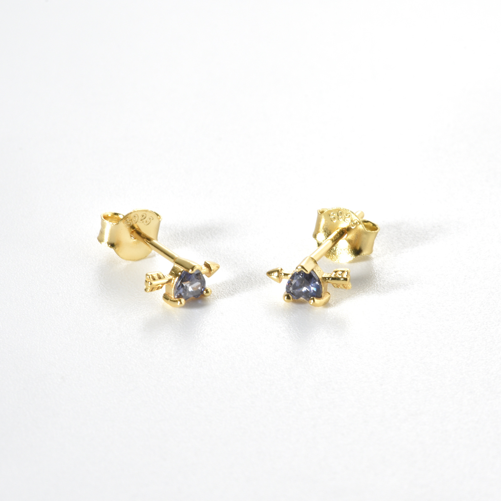 Heart Shape Pattern 1 Pair 18K Gold Plated 925 Sterling Silver Zircon Heart Shape Ear Studs