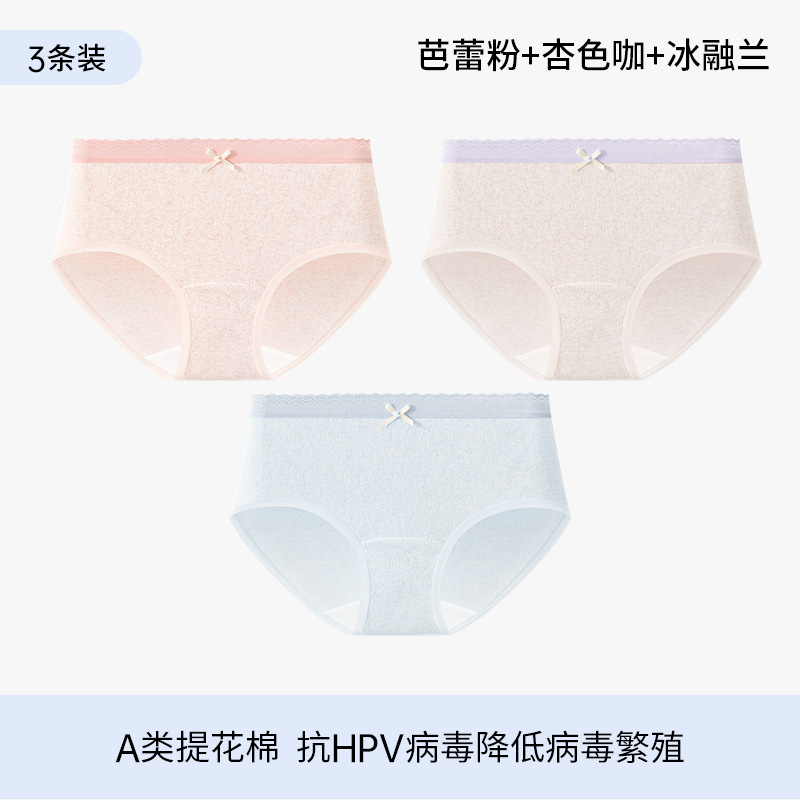 3-4 組の 10A グレード抗菌クラス A 純綿下着女性の夏の薄いカラフルな綿ショーツ甘いレースのシームレスなブリーフ|undefined