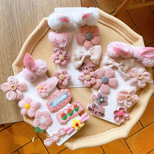Children's hair accessories cute duckbill clip plush bunny female cartoon wool flower set side bangs hair accessories clip