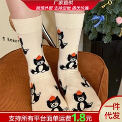 秋冬季款ins潮网红企鹅中筒袜情侣袜女中筒可爱个性卡通小腿袜子