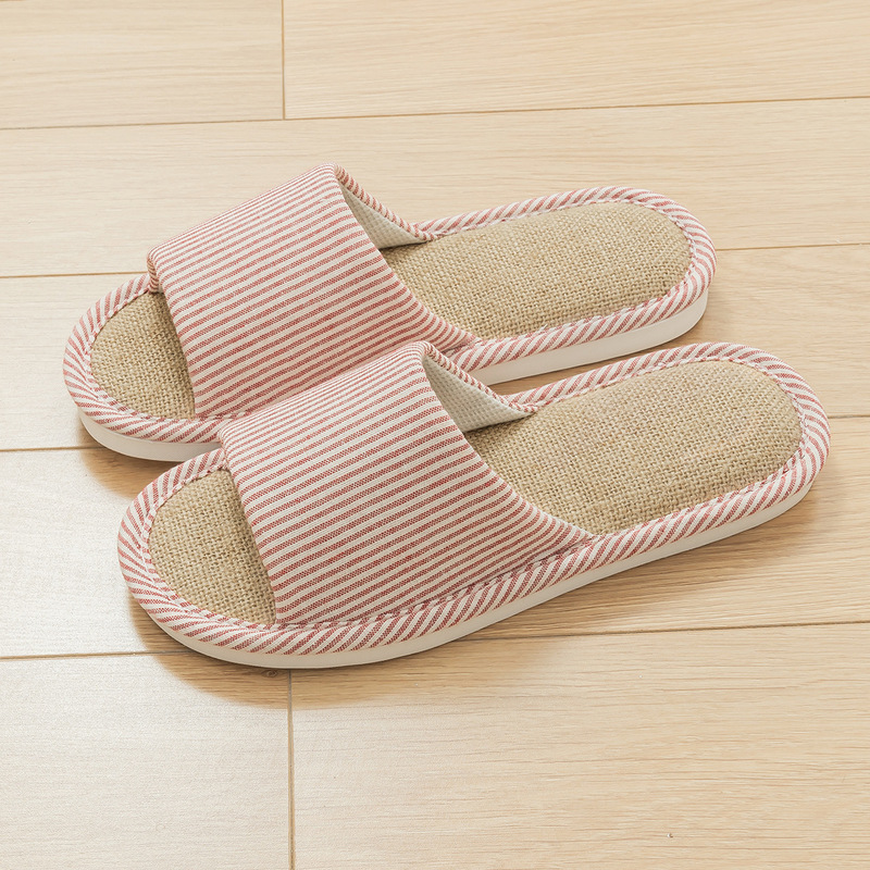 亜麻のスリッパの女性の家の室内の春と秋の家庭用カップルの四季の開口部は静音の滑り止めの綿麻のスリッパの男性を引っ張ります。|undefined