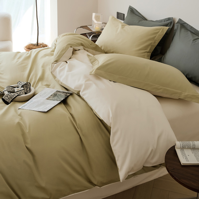 100S algodón de lujo ligero conjunto de cuatro piezas de algodón largo doble color puro estilo nórdico cuatro piezas de algodón puro colchón de cama gaza