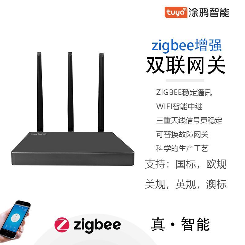 tuya涂鸦智能zigbee有线增强双联网关智能家居工程远距离网关中控