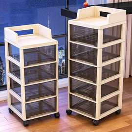 家用落地化妆品零食收纳柜抽屉式分层客厅杂物储物柜小推车床头柜