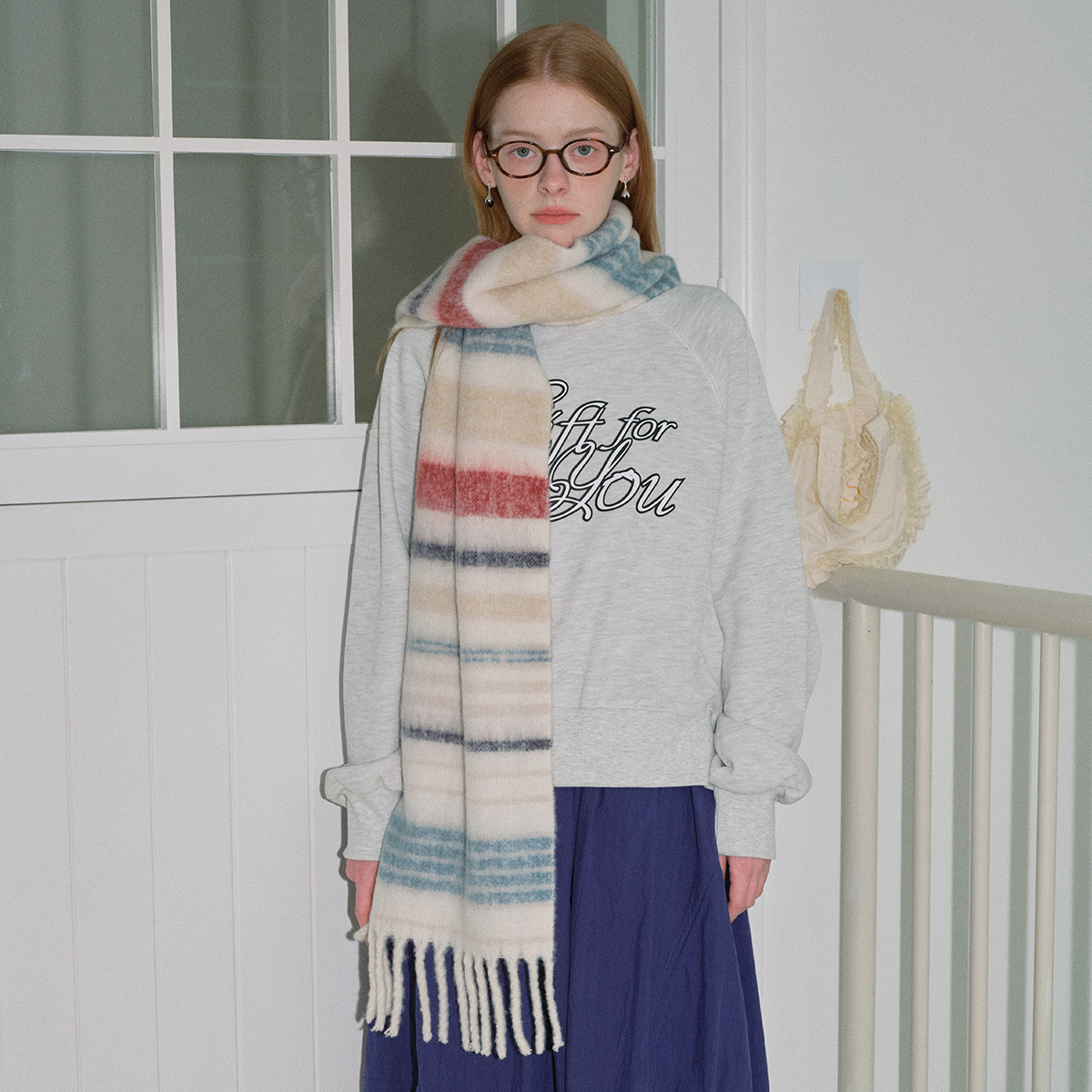 British designer's 2023 new 20 wool blend Saturn striped for women's autumn and winter warmth scarf_voghion.com