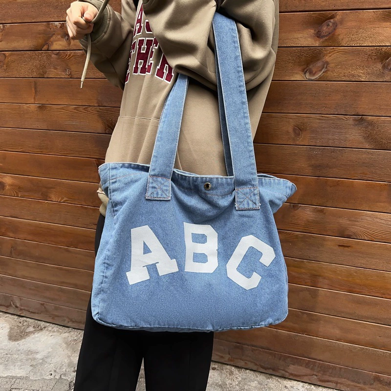 Japanese one-shoulder bag, denim cloth, brand capacious shopping bag