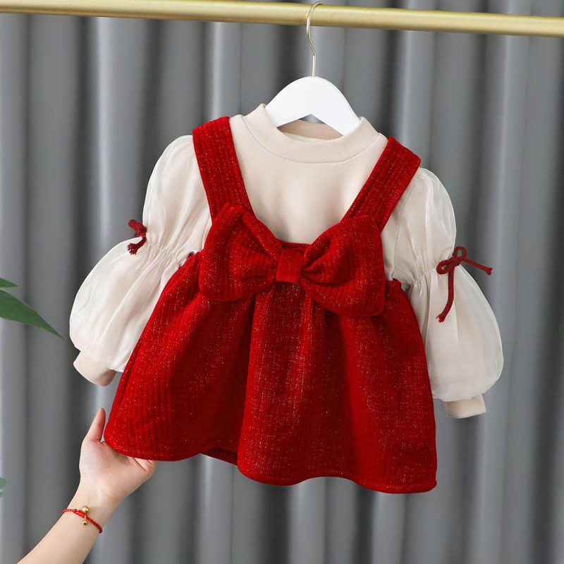 New Spring 2025 Style Girls' Dress Set for Chinese New Year, Baby Girl's Spring Outfit