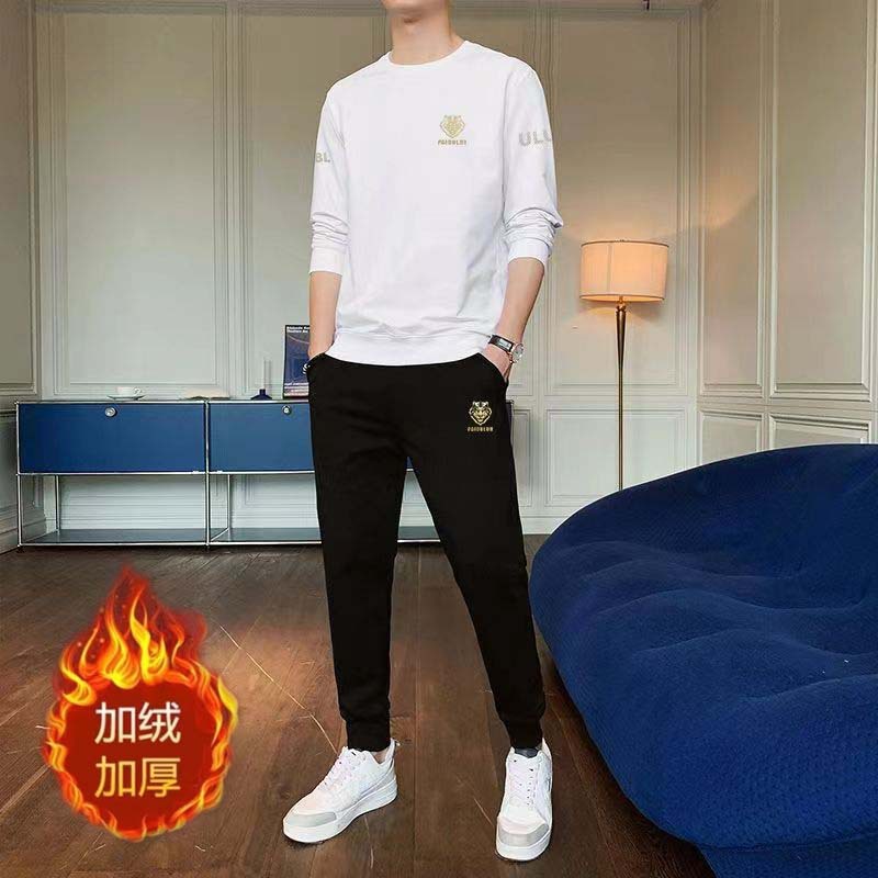 Traje de hombre casual moda de otoño nuevo cuello redondo manga larga deportes juventud versátil simple traje de dos piezas de hombre