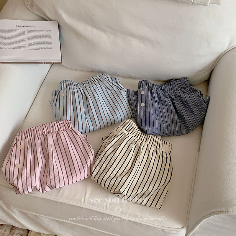 Four Color Color Contrast Striped Bubble Comfortable Loose Household Shorts Pocket South Korea Summer Women's Outer-Wearing Pajama Pants